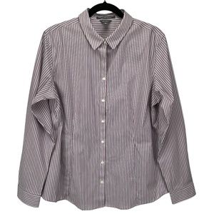 🆕 Eddie Bauer Stripe Shirt Women's XL Button Front Long Sleeve Fitted Stretch